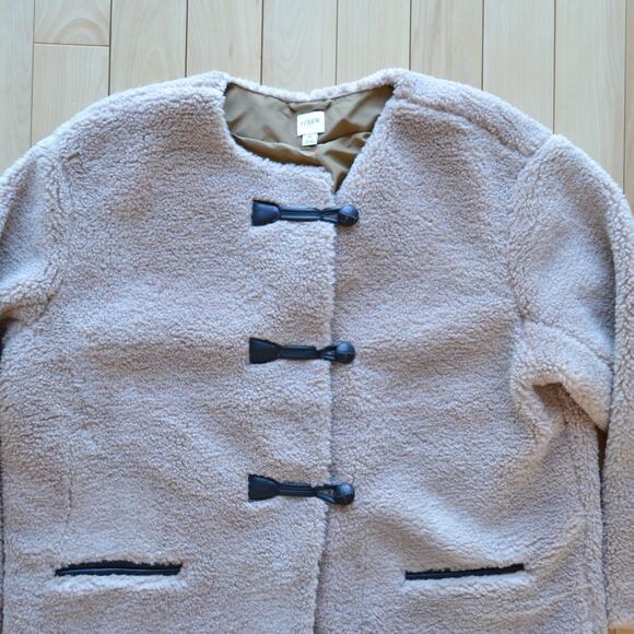 NWOT J Crew Sherpa Deep Pile Teddy Jacket Coat Size XL Tan - Picture 2 of 5